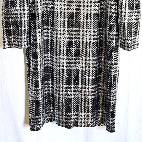 Betsey Johnson Black & Silver Metallic Plaid Glitter Sequin Mini Dress - Picture 16 of 16